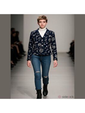 Vintage 90s A La Mode Embroidered Floral Blazer Small